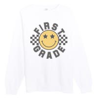 First Grade Star Smile Checker Back To School Retro Premium Crewneck Sweatshirt