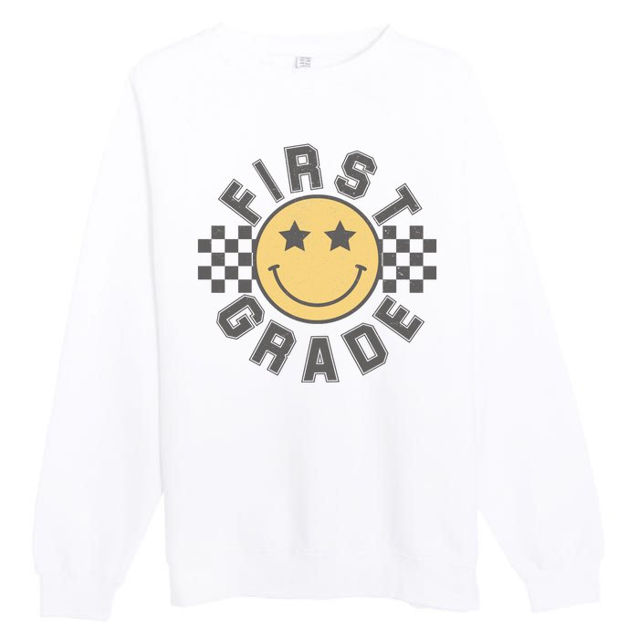 First Grade Star Smile Checker Back To School Retro Premium Crewneck Sweatshirt