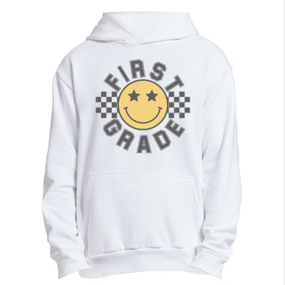 First Grade Star Smile Checker Back To School Retro Urban Pullover Hoodie