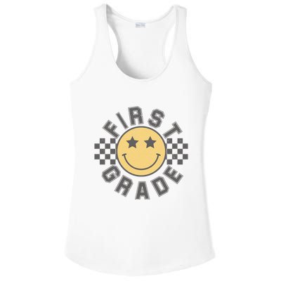 First Grade Star Smile Checker Back To School Retro Ladies PosiCharge Competitor Racerback Tank