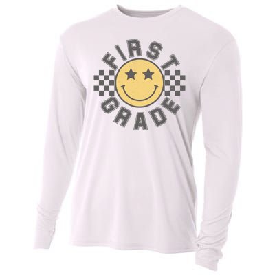 First Grade Star Smile Checker Back To School Retro Cooling Performance Long Sleeve Crew