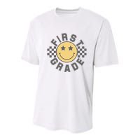 First Grade Star Smile Checker Back To School Retro Youth Performance Sprint T-Shirt
