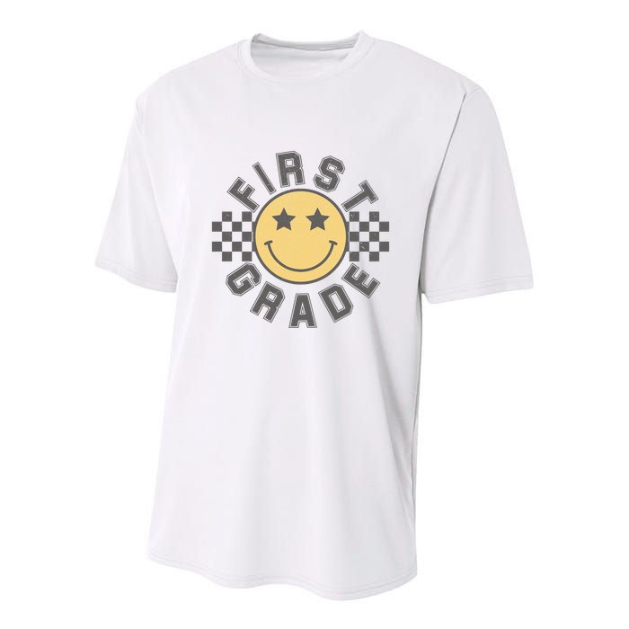 First Grade Star Smile Checker Back To School Retro Youth Performance Sprint T-Shirt