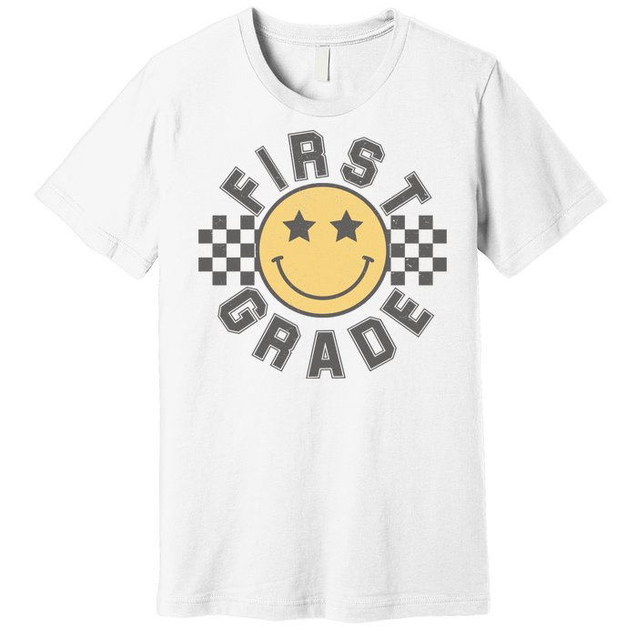 First Grade Star Smile Checker Back To School Retro Premium T-Shirt