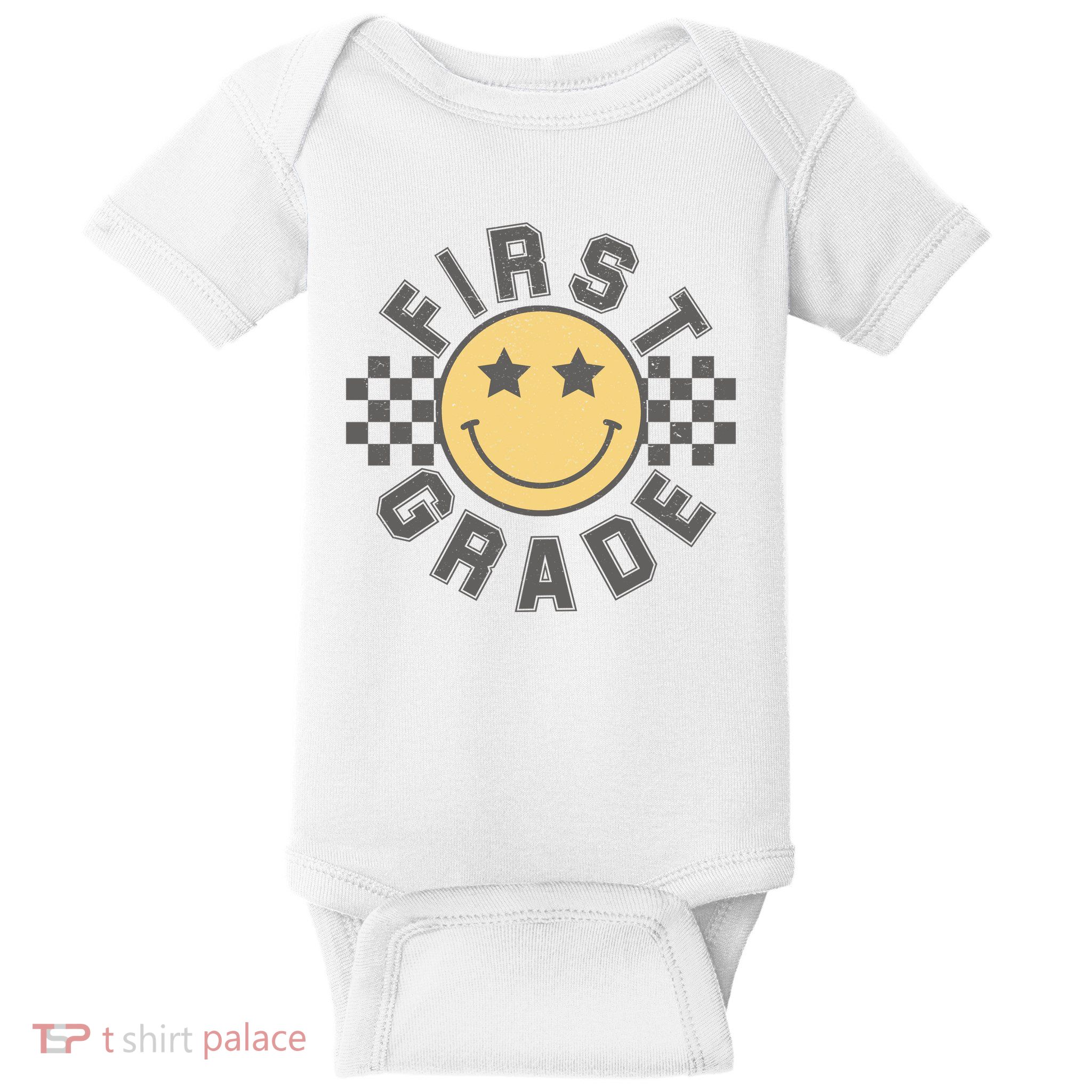 First Grade Star Smile Checker Back To School Retro Baby Bodysuit