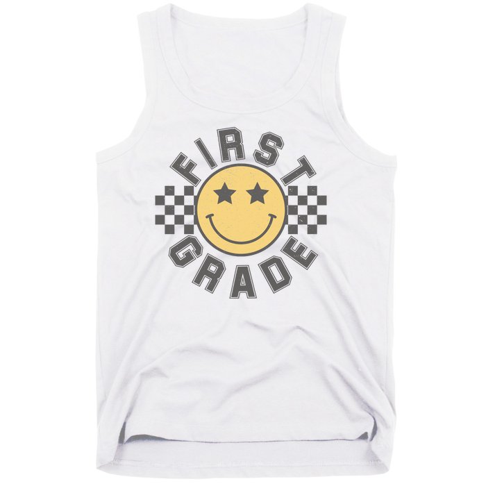 First Grade Star Smile Checker Back To School Retro Tank Top