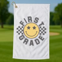 First Grade Star Smile Checker Back To School Retro Golf Towel
