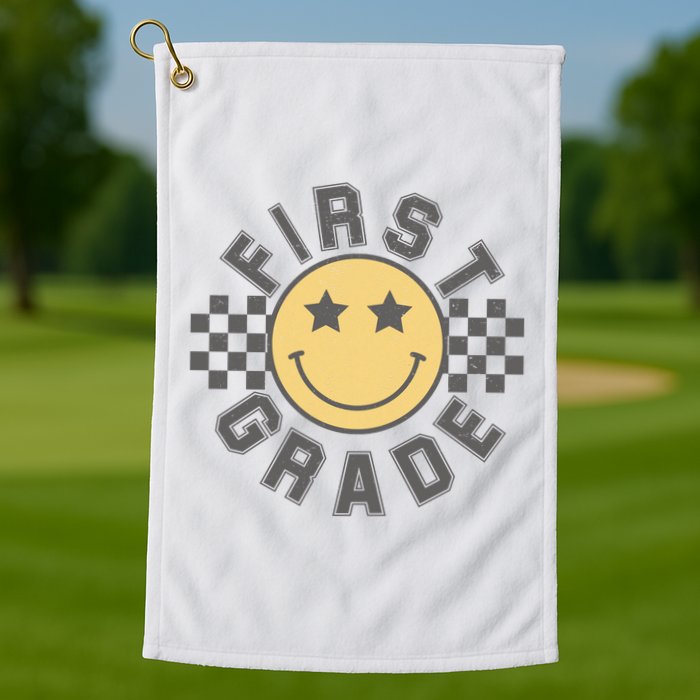 First Grade Star Smile Checker Back To School Retro Golf Towel