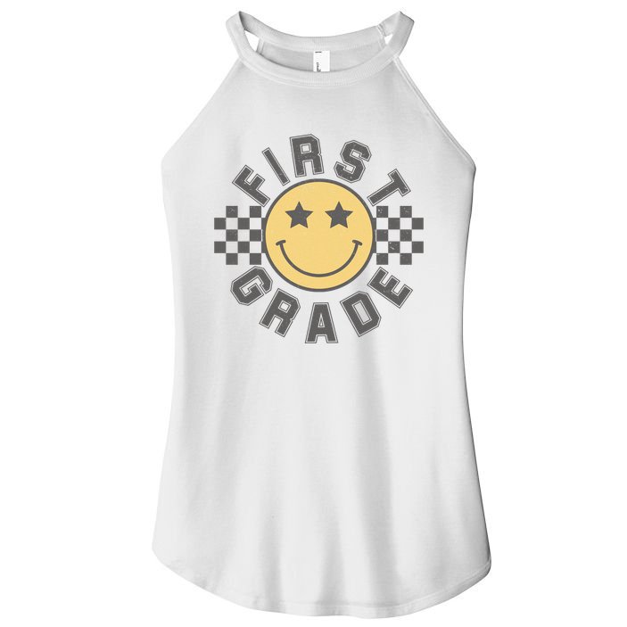 First Grade Star Smile Checker Back To School Retro Women's Perfect Tri Rocker Tank
