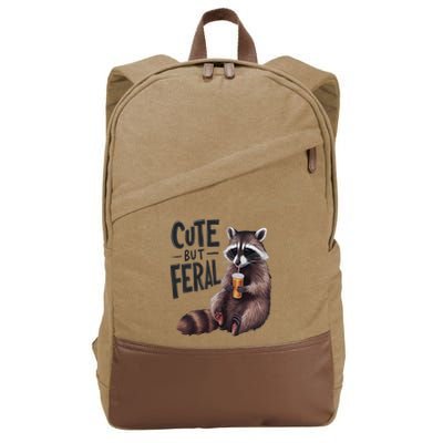 Feral Girl Summer Funny Meme Cute But Feral Raccoon Vacation Cotton Canvas Backpack