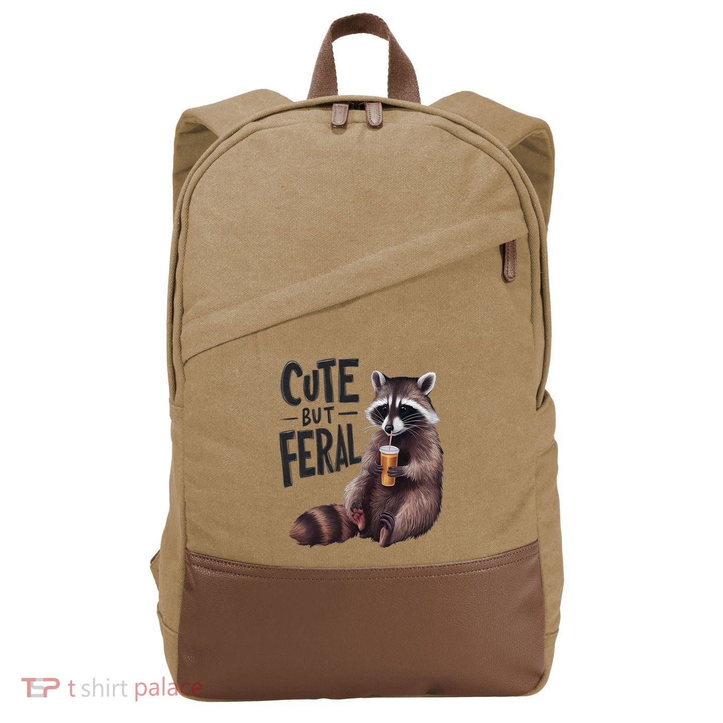 Feral Girl Summer Funny Meme Cute But Feral Raccoon Vacation Cotton Canvas Backpack