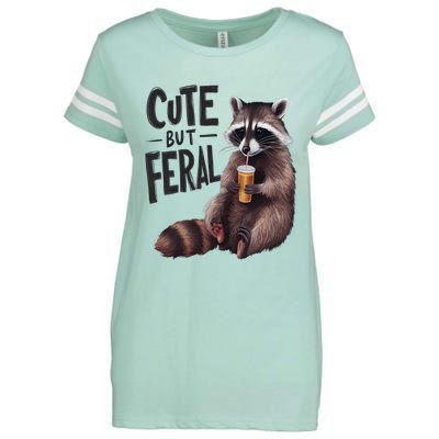 Feral Girl Summer Funny Meme Cute But Feral Raccoon Vacation Enza Ladies Jersey Football T-Shirt