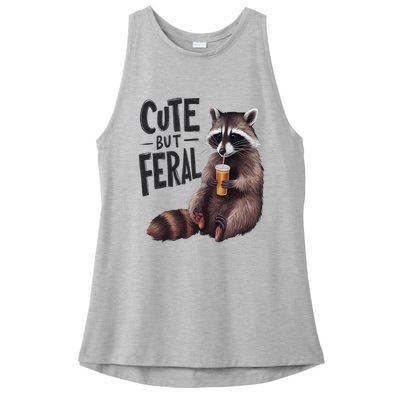 Feral Girl Summer Funny Meme Cute But Feral Raccoon Vacation Ladies PosiCharge Tri-Blend Wicking Tank