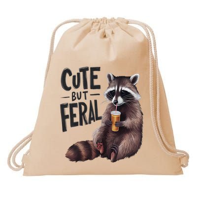 Feral Girl Summer Funny Meme Cute But Feral Raccoon Vacation Drawstring Bag