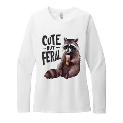 Feral Girl Summer Funny Meme Cute But Feral Raccoon Vacation Womens CVC Long Sleeve Shirt