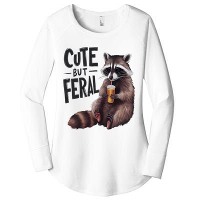 Feral Girl Summer Funny Meme Cute But Feral Raccoon Vacation Women's Perfect Tri Tunic Long Sleeve Shirt