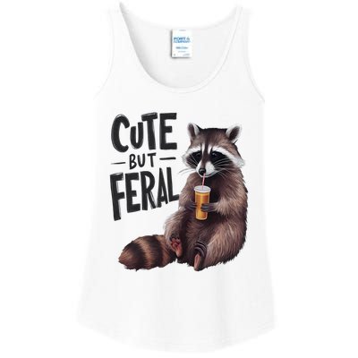 Feral Girl Summer Funny Meme Cute But Feral Raccoon Vacation Ladies Essential Tank