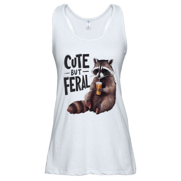 Feral Girl Summer Funny Meme Cute But Feral Raccoon Vacation Ladies Essential Flowy Tank