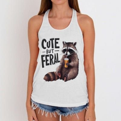 Feral Girl Summer Funny Meme Cute But Feral Raccoon Vacation Women's Knotted Racerback Tank