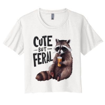 Feral Girl Summer Funny Meme Cute But Feral Raccoon Vacation Women's Crop Top Tee