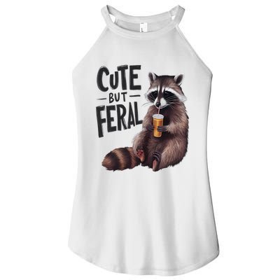 Feral Girl Summer Funny Meme Cute But Feral Raccoon Vacation Women's Perfect Tri Rocker Tank