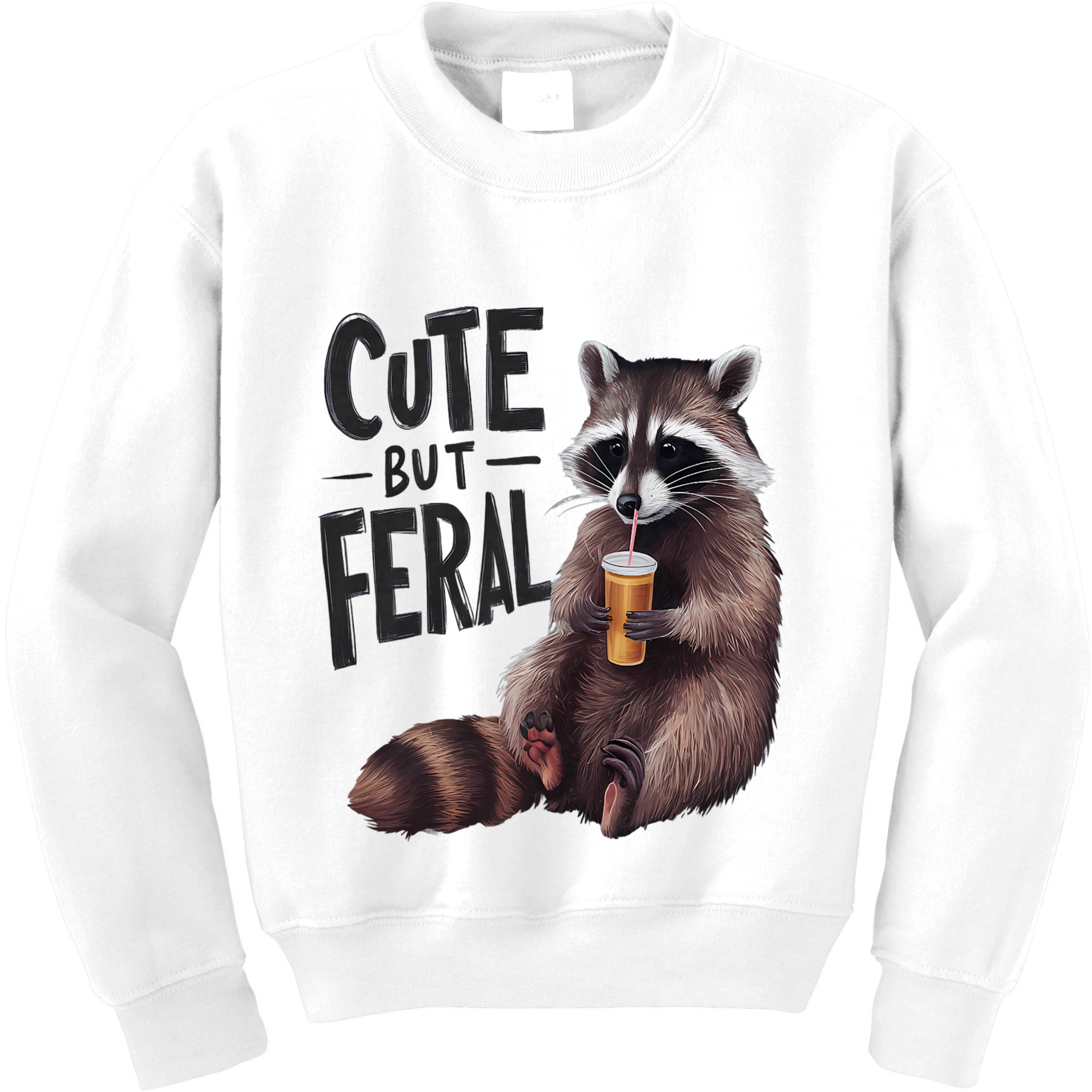 Feral Girl Summer Funny Meme Cute But Feral Raccoon Vacation Kids Sweatshirt