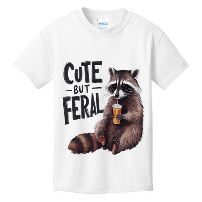 Feral Girl Summer Funny Meme Cute But Feral Raccoon Vacation Kids T-Shirt