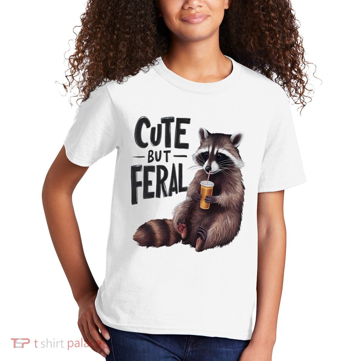 Feral Girl Summer Funny Meme Cute But Feral Raccoon Vacation Kids T-Shirt