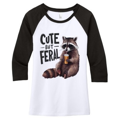 Feral Girl Summer Funny Meme Cute But Feral Raccoon Vacation Women's Tri-Blend 3/4-Sleeve Raglan Shirt