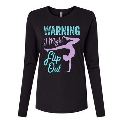 Funny Gymnastics Sport Quote Warning I Might Flip Out Womens Cotton Relaxed Long Sleeve T-Shirt