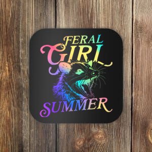 Feral Girl Summer Opossum Tie Dye Pastel Color Coaster