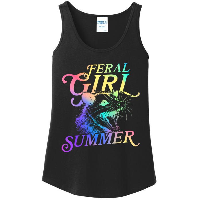 Feral Girl Summer Opossum Tie Dye Pastel Color Ladies Essential Tank