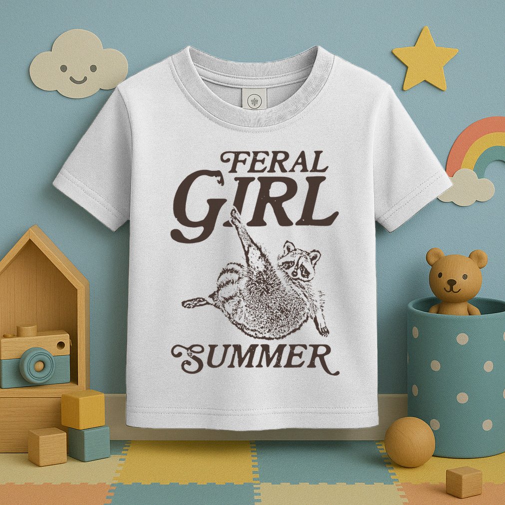 Feral Girl Summer Raccoon Vintage Toddler T-Shirt