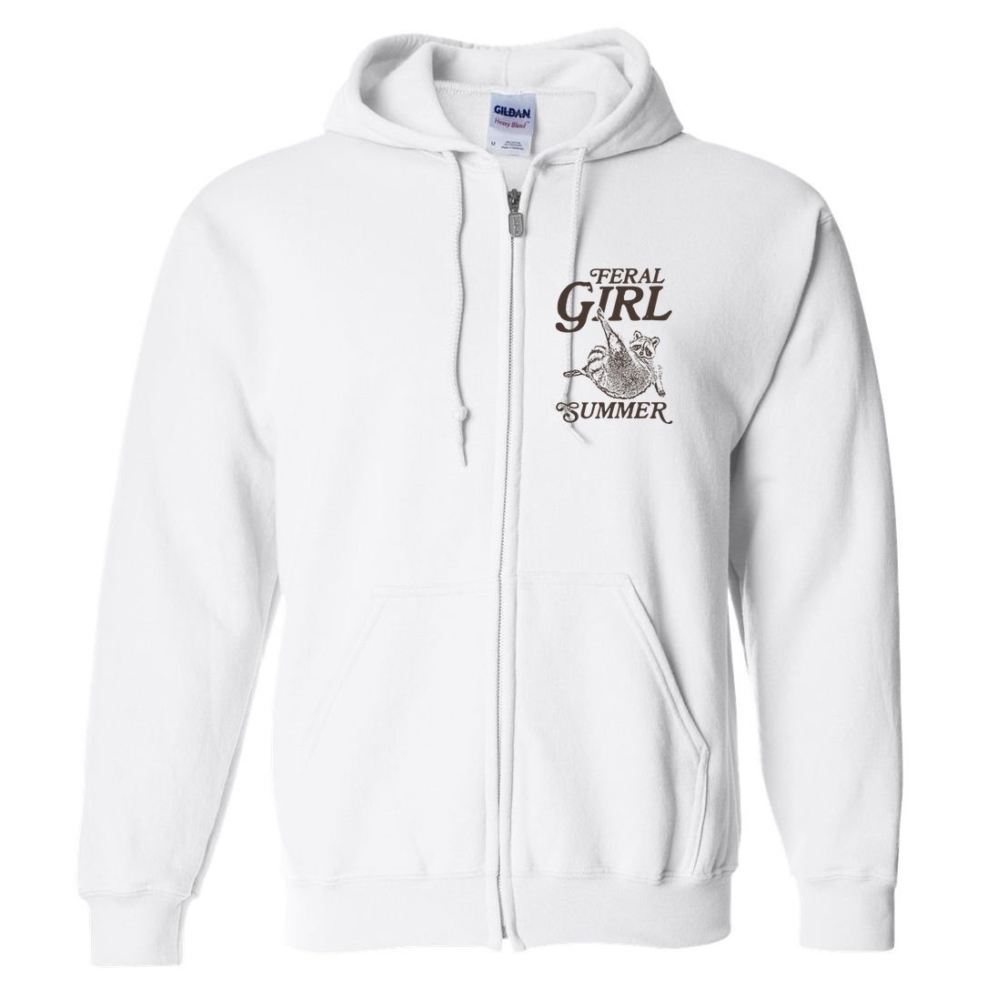 Feral Girl Summer Raccoon Vintage Full Zip Hoodie