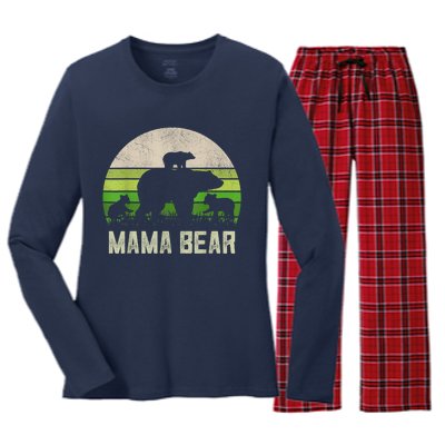 Funny Grandma Shirts From Grandkid, 3 Cubs Mama Bear Vintage Women's Long Sleeve Flannel Pajama Set 