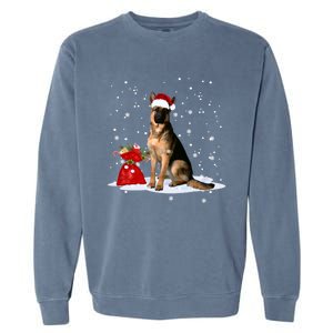 Funny Ger Shepherd Christmas Cool Gift Santa Hat Animal Great Gift Garment-Dyed Sweatshirt