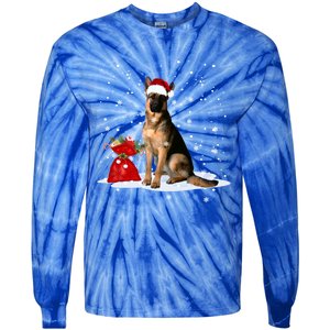 Funny Ger Shepherd Christmas Cool Gift Santa Hat Animal Great Gift Tie-Dye Long Sleeve Shirt