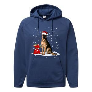 Funny Ger Shepherd Christmas Cool Gift Santa Hat Animal Great Gift Performance Fleece Hoodie