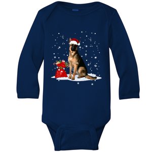 Funny Ger Shepherd Christmas Cool Gift Santa Hat Animal Great Gift Baby Long Sleeve Bodysuit