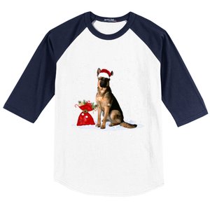 Funny Ger Shepherd Christmas Cool Gift Santa Hat Animal Great Gift Baseball Sleeve Shirt