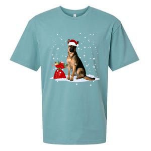 Funny Ger Shepherd Christmas Cool Gift Santa Hat Animal Great Gift Sueded Cloud Jersey T-Shirt