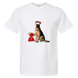 Funny Ger Shepherd Christmas Cool Gift Santa Hat Animal Great Gift Garment-Dyed Heavyweight T-Shirt