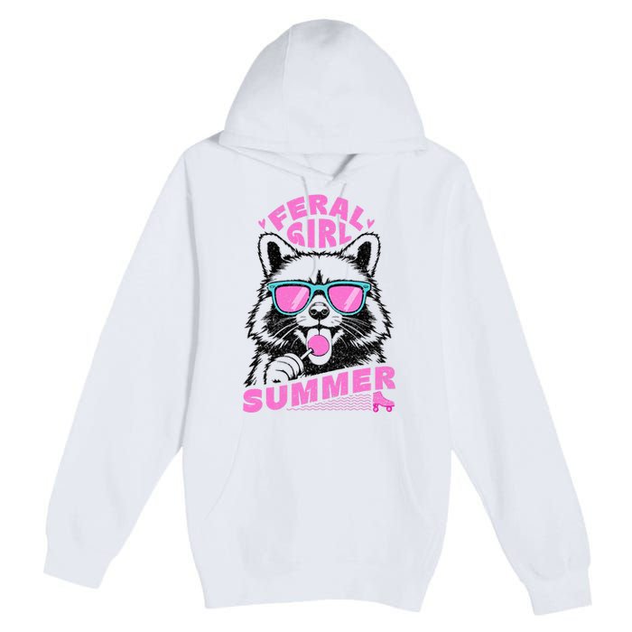 Feral Girl Summer Raccoon Vintage Premium Pullover Hoodie