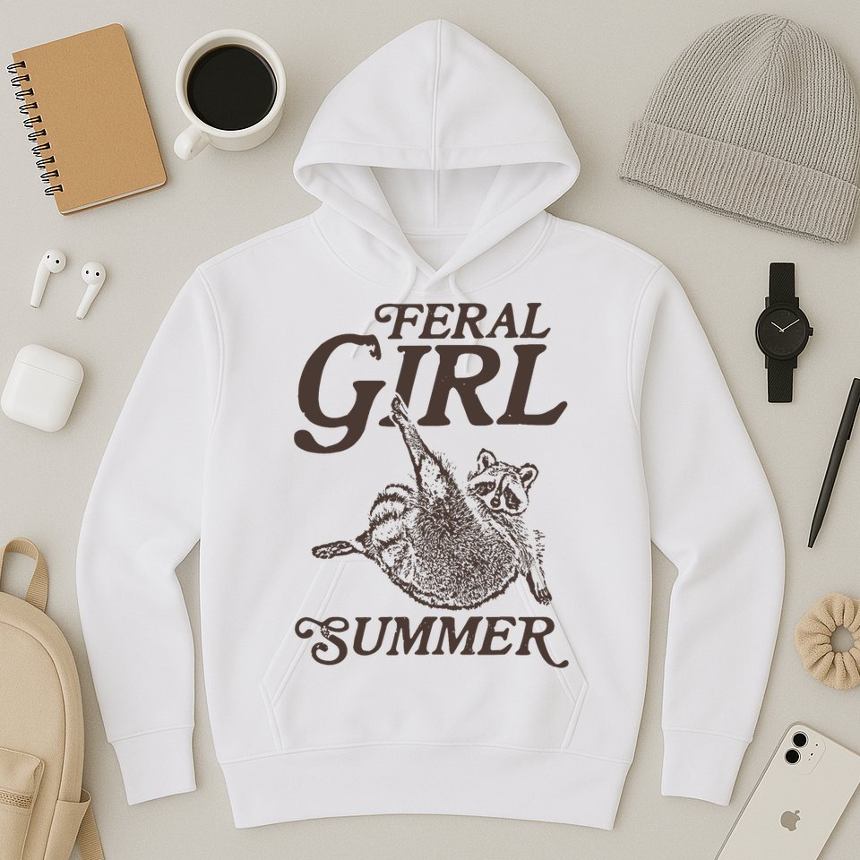 Feral Girl Summer Raccoon Vintage Hoodie