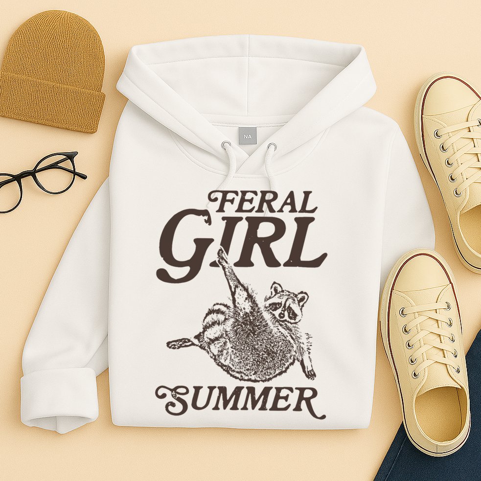 Feral Girl Summer Raccoon Vintage Hoodie