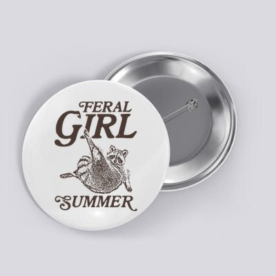 Feral Girl Summer Raccoon Vintage Button