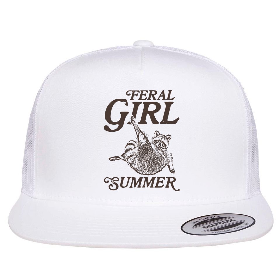 Feral Girl Summer Raccoon Vintage Flat Bill Trucker Hat