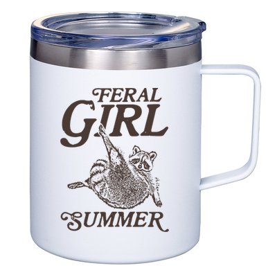 Feral Girl Summer Raccoon Vintage 12oz Stainless Steel Coffee Mug