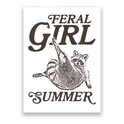 Feral Girl Summer Raccoon Vintage Poster