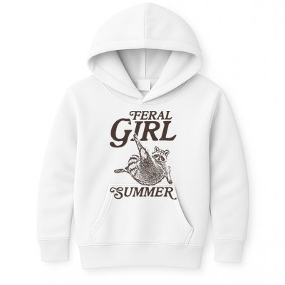 Feral Girl Summer Raccoon Vintage Kids Hoodie